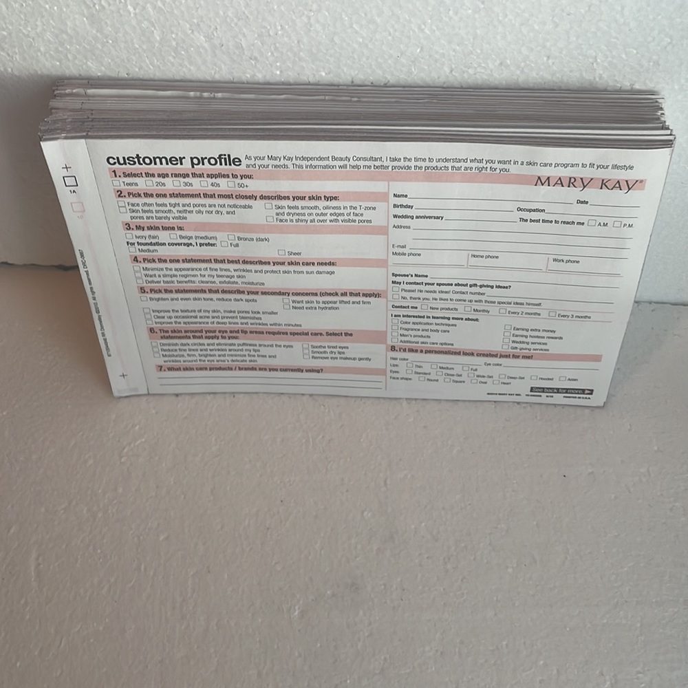 Bundle Mary Kay consultant customer beauty profiles skin care 75 printed in USA